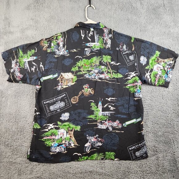 Harley-Davidson Men's XL Hawaiian Button Shirt Pacific Harley Print Hawaii Made - Picture 2 of 10